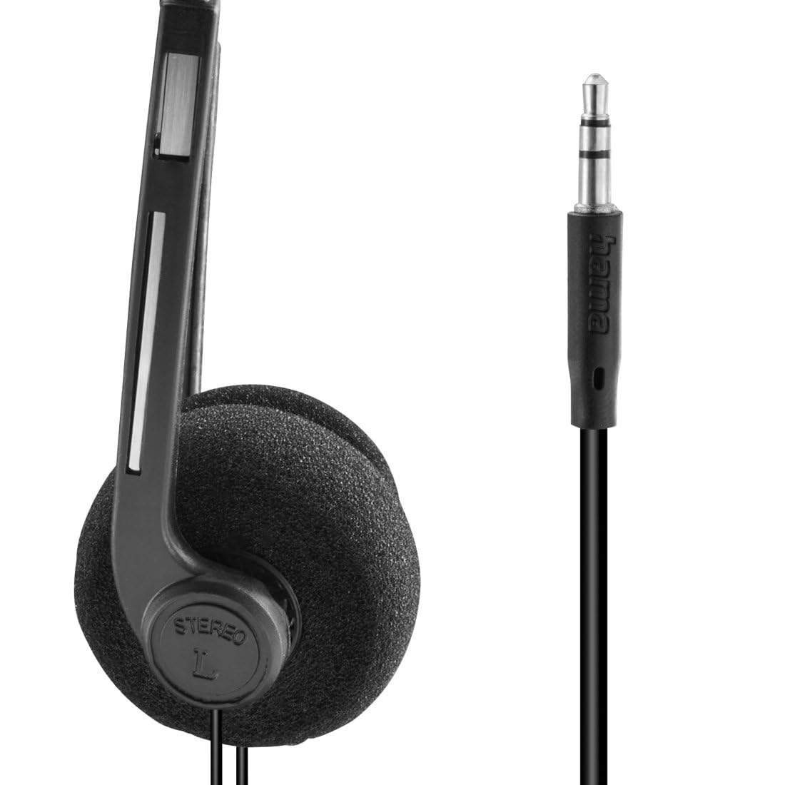 HAMA Slight II Słuchawki Przewodowe Nauszne, Czarne, Lekkie, Kompatybilne z urządzeniami 3.5 mm Minijack, Regulowany Pałąk, Długi Kabel, Czysty Dźwięk
