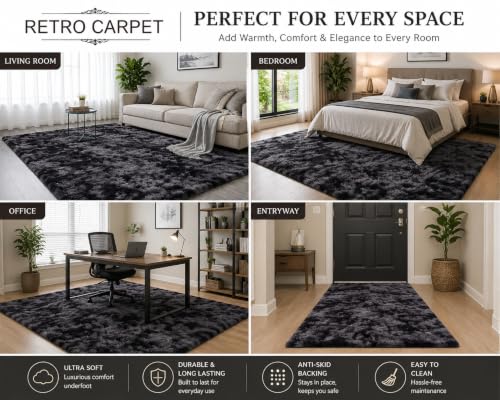 Image of Carpet for Living Room 5X7 FEET Modern Soft Shaggy Carpet Thick, Fluffy & 2 inch Pile Shag Rug for Your Kids Room, Bedroom & Livingroom (Black & Gray)