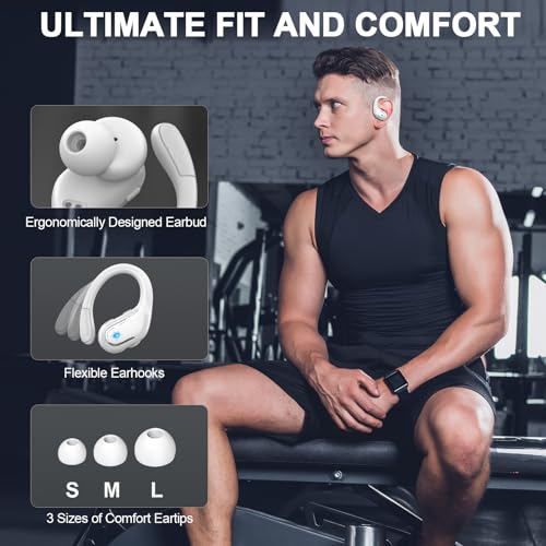 Image of Rulefiss Wireless Earbuds Bluetooth Headphone Sport, Bluetooth Earbuds 14.2mm Driver Stereo Over Ear Buds, Noise Cancelling Earphone, IP7 Waterproof Headset for Workout /Running