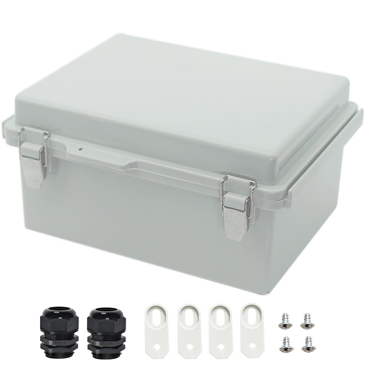 Zulkit Junction Box ABS Plastic Dustproof Waterproof IP67 Electrical Boxes Hinged Shell Outdoor Universal Project Enclosure Grey, Stainless Steel Buckles 8.7 x 6.7 x 4.3 Inch