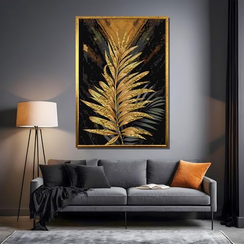 Tableau sur toile feuille de palmier dorée décoration murale or