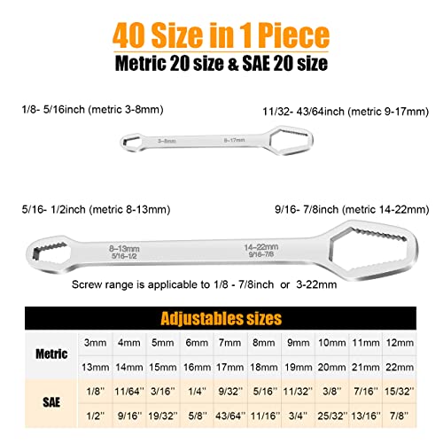 Zuzuan Universal Wrench,3-17Mm & 8-22Mm Universal Torx Wrench, Double-Ended Self-Tightening Adjustable All In One Wrench Tool Silver（2 Pcs） #TOP1