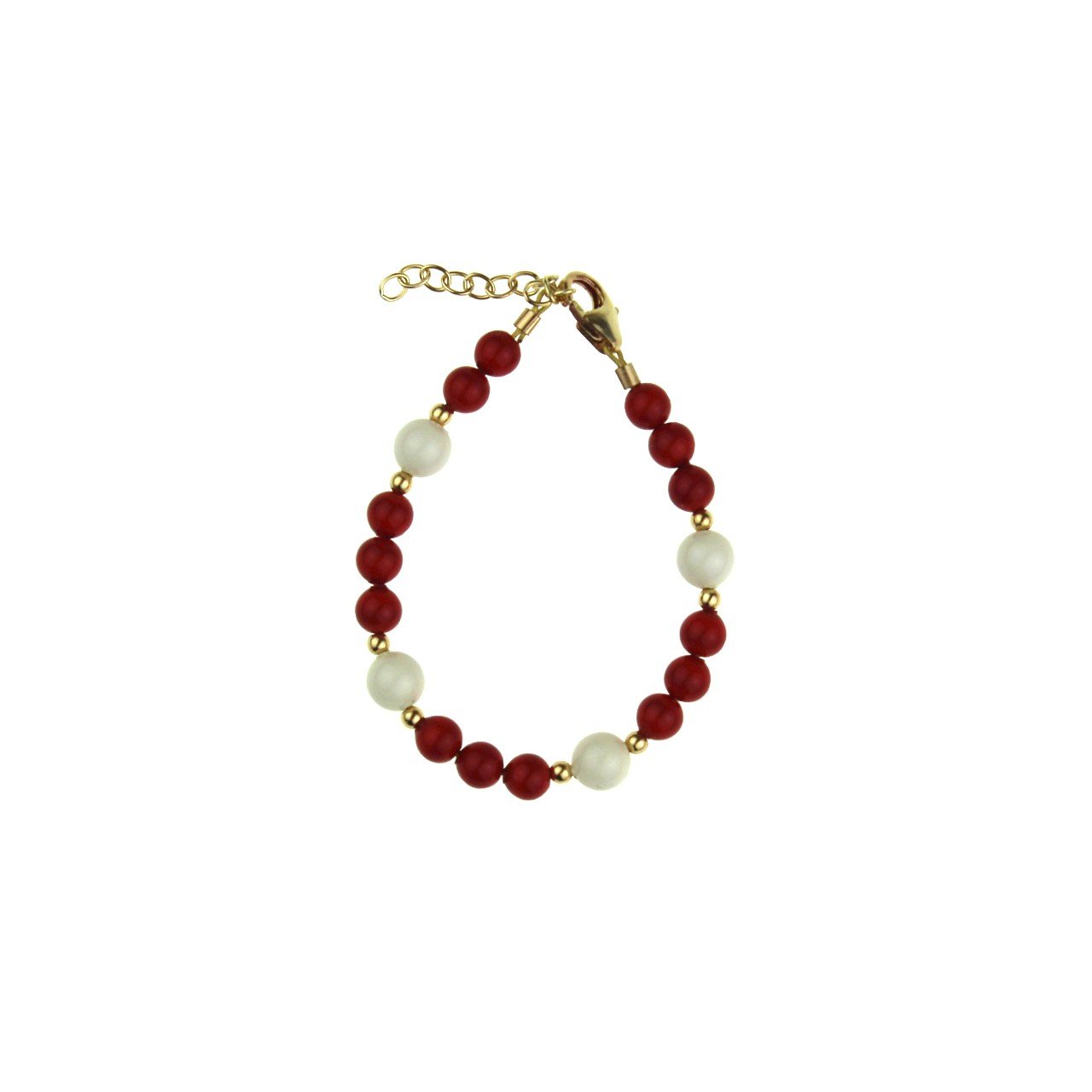 Crystal Dream Luxury 14KT Gold-Filled Mini Beads with Red and White European Simulated Pearls Keepsake Baby Girl Bracelet (BCRWG)
