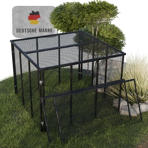 Heimfleiss® Komposter Garten 100x100x75 cm + Deckel & Boden | 750L Komposter Metall verzinkt & pulverbeschichtet | Metallkomposter für Rasenschnitt & Biomüll | Gartenkomposter mit Stecksystem Schwarz