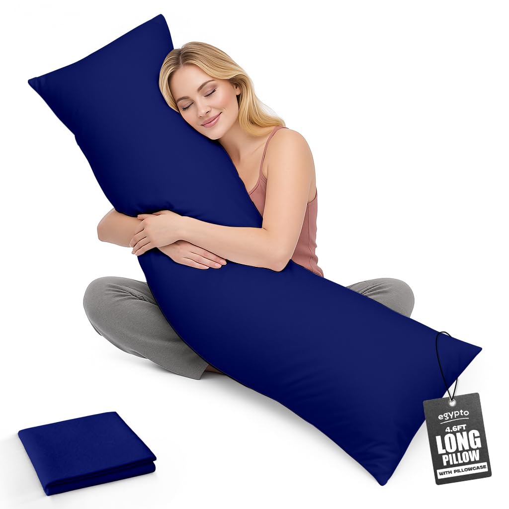 Egypto Women's Royal Blue Living Orthopaedic 4.6Ft Bolster Pillow (19”X54”) – Hypoallergenic Long Pillow – Soft & Breathable Full Body Pillow With Pillowcase