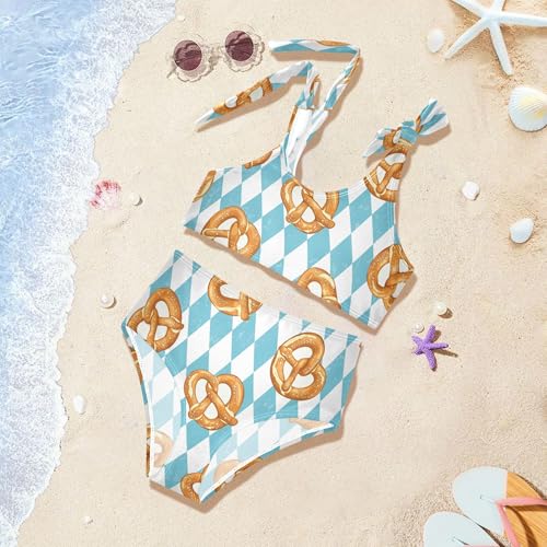 Exnundod Toddler Girls Swimsuit Traditional Baked Pretzels Pattern Two Piece Bikini Sets Bathing Suit Kids Swimwear 3-12T3