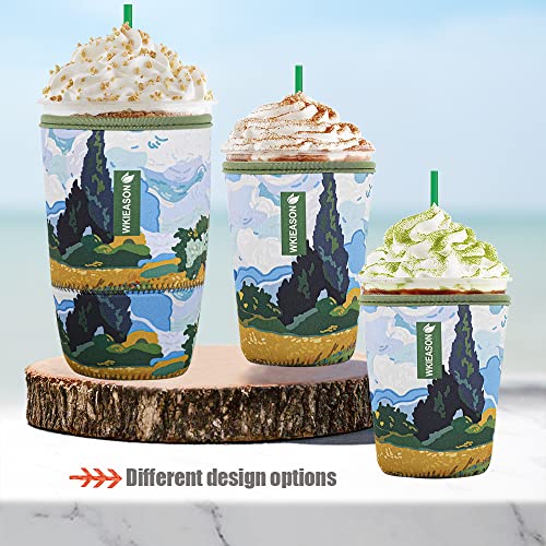 Image of Reusable Iced Coffee Insulator Sleeve for Cold Beverages and Neoprene Cold Coffee Cup Sleeves Cooler Cover 16-32OZ for Coffee Cups, McDonalds, Dunkin Donuts, More (Art print green)