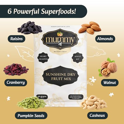 Image of Mummy Ji - Dry Fruit Mix for Adults (30g x 7 Pouches) | Portion Controlled Trail Mix with Almonds, Cashews, Walnuts, Seeds & Cranberries | Omega 3 & Protein Rich Healthy Snack Box
