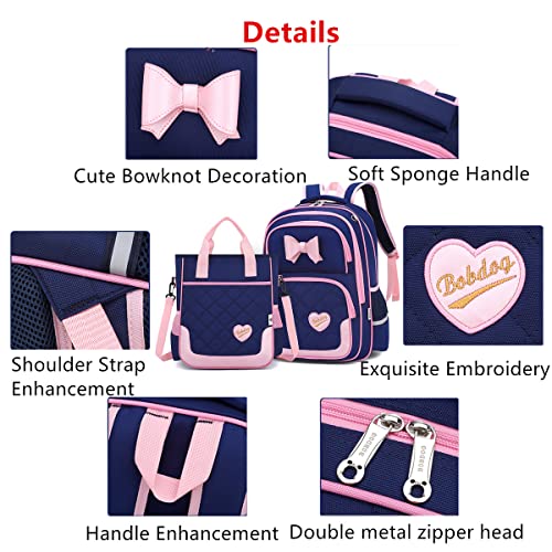 Image of VIDOSCLA School Bags for Girls 2Pcs Backpack Elementary Bookbag Sets, A79#2pcs Deep Blue-s, Small, Classic | Bowknot