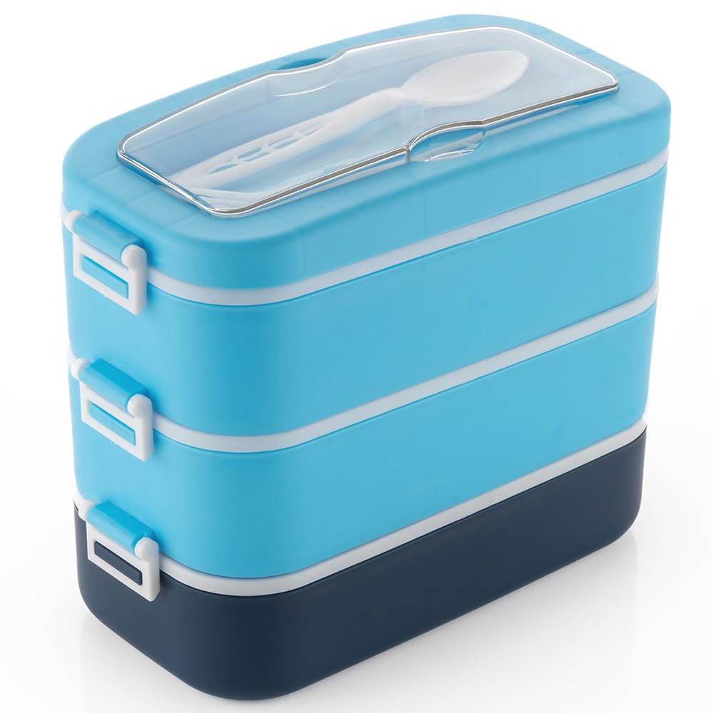 Auxiq 3 Compartment Plastic Bento Box (Sky Denim Blue)