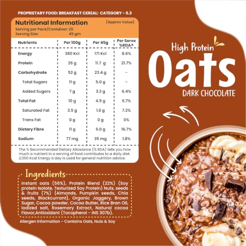 Image of Health Ninja Dark Chocolate Oats | High Protein Breakfast Oats | Protein Oats 900 gm Pack