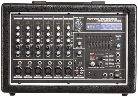 Front panel of Topp Pro TPM6250MKII mixer with all controls and inputs visible.