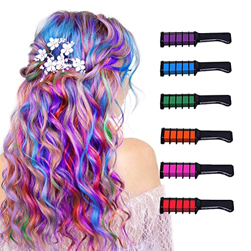 Disposable Hair Chalk for Girls, Temporary Hair Color for Kids, Washable Hair Chalk for Halloween, Christmas, Party Hair Dressing, Cosplay, Birthday Gift (6 Colors)