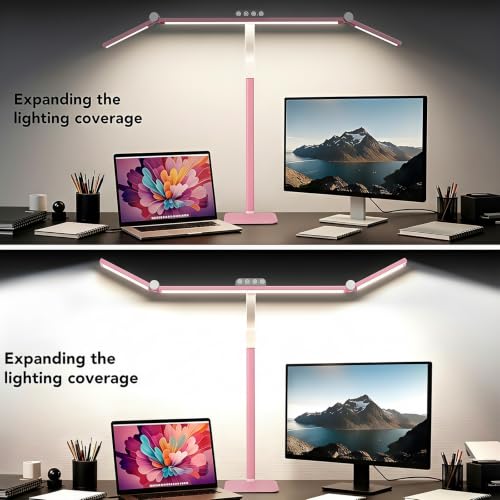 Image of LED Desk Lamp for Home Office with Base, 28.2 inch Adjustable Gooseneck Swing Arm Bright Desk Light, Dimmable Architect Table Lamp for Desktop Computer Light, Reading, Study, Workbench(Pink)