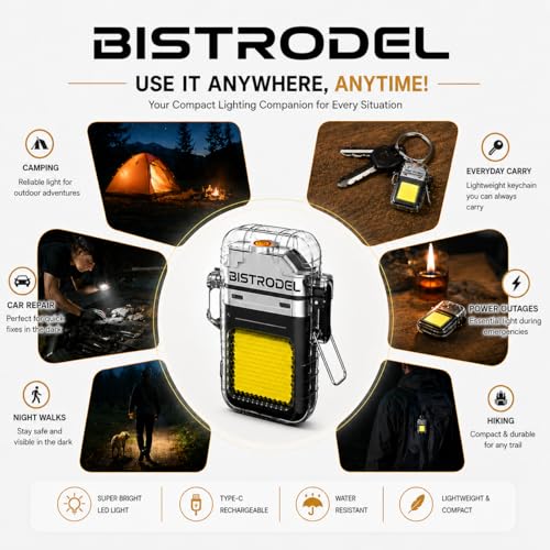 Image of Waterproof Plasma Arc Lighter with LED Flashlight | USB Rechargeable Windproof Flameless Lighter | Transparent Mini Torch for Camping, Hiking, Travel & Emergency