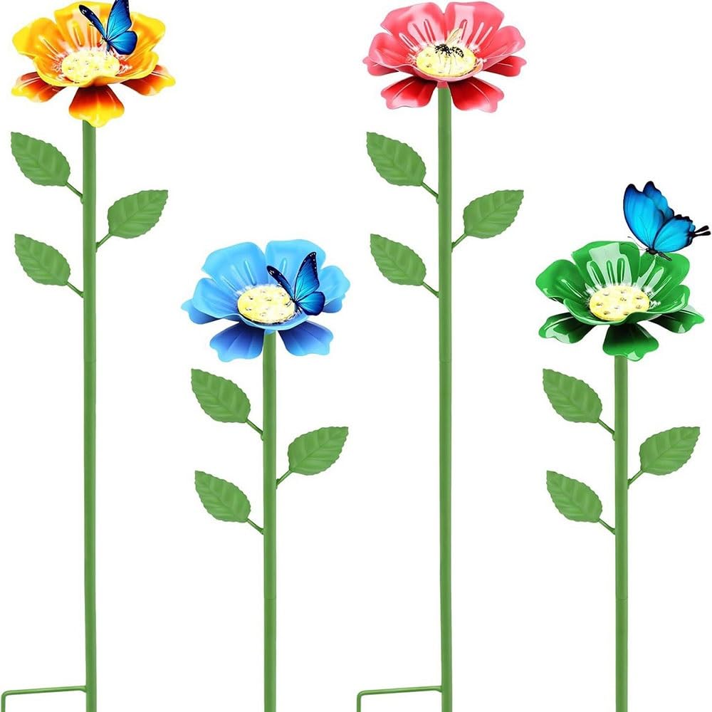 Confezione da 4 picchetti in metallo per mangiatoia d'acqua, decorazione da giardino per esterni, margherite colorate per api, farfalle, uccelli, prato e patio