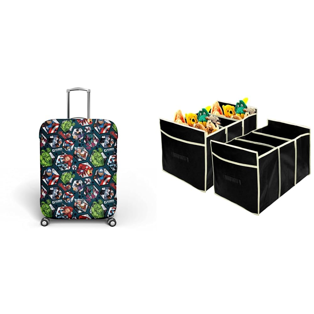 kuber industries Marvel Avengers Luggage Cover|Polyester Travel Suitcase Cover|Washable|Stretchable + Collapsible Portable Heavy Duty Cargo Trunk Organizer with 3 Compartments (Black)-picture-16