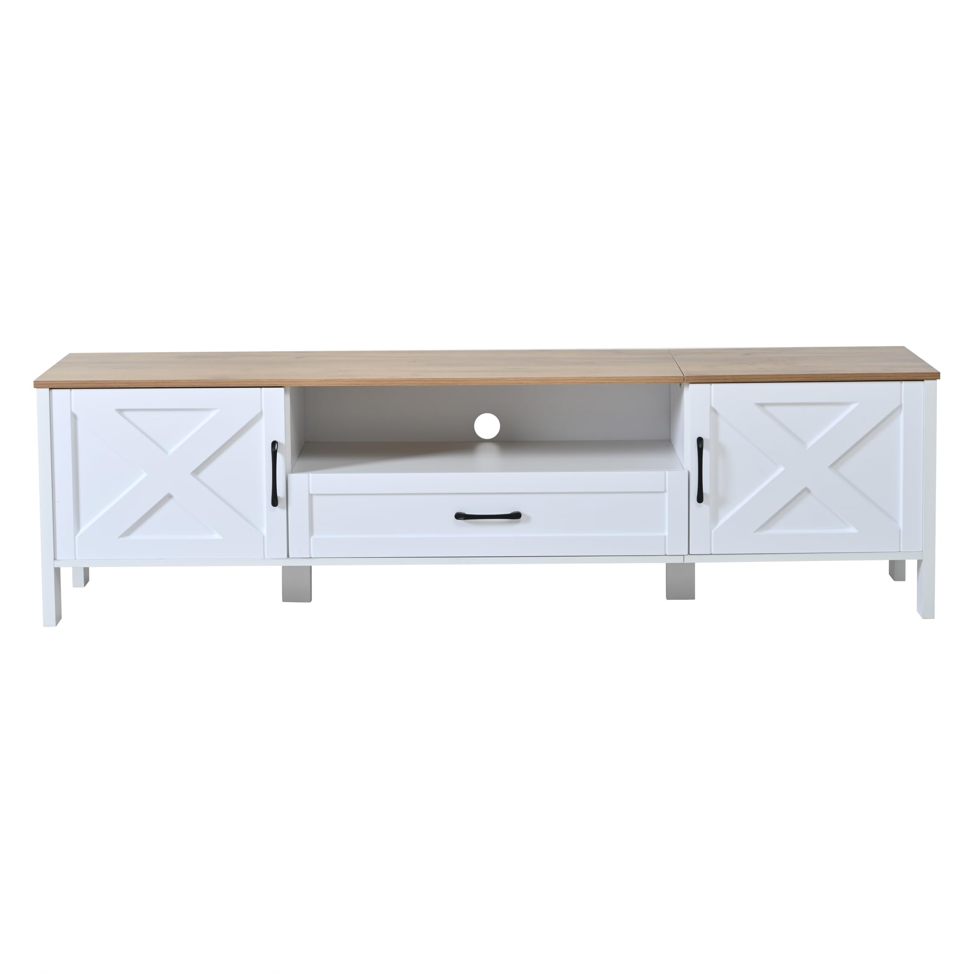 Set da parete per TV da 180 x 40 x 50 cm (set completo, 2 pezzi), supporto per TV + vetrina sospesa, set da parete multimediale, con 4 armadi e 1 cassetto, set per TV fino a 80", bianco
