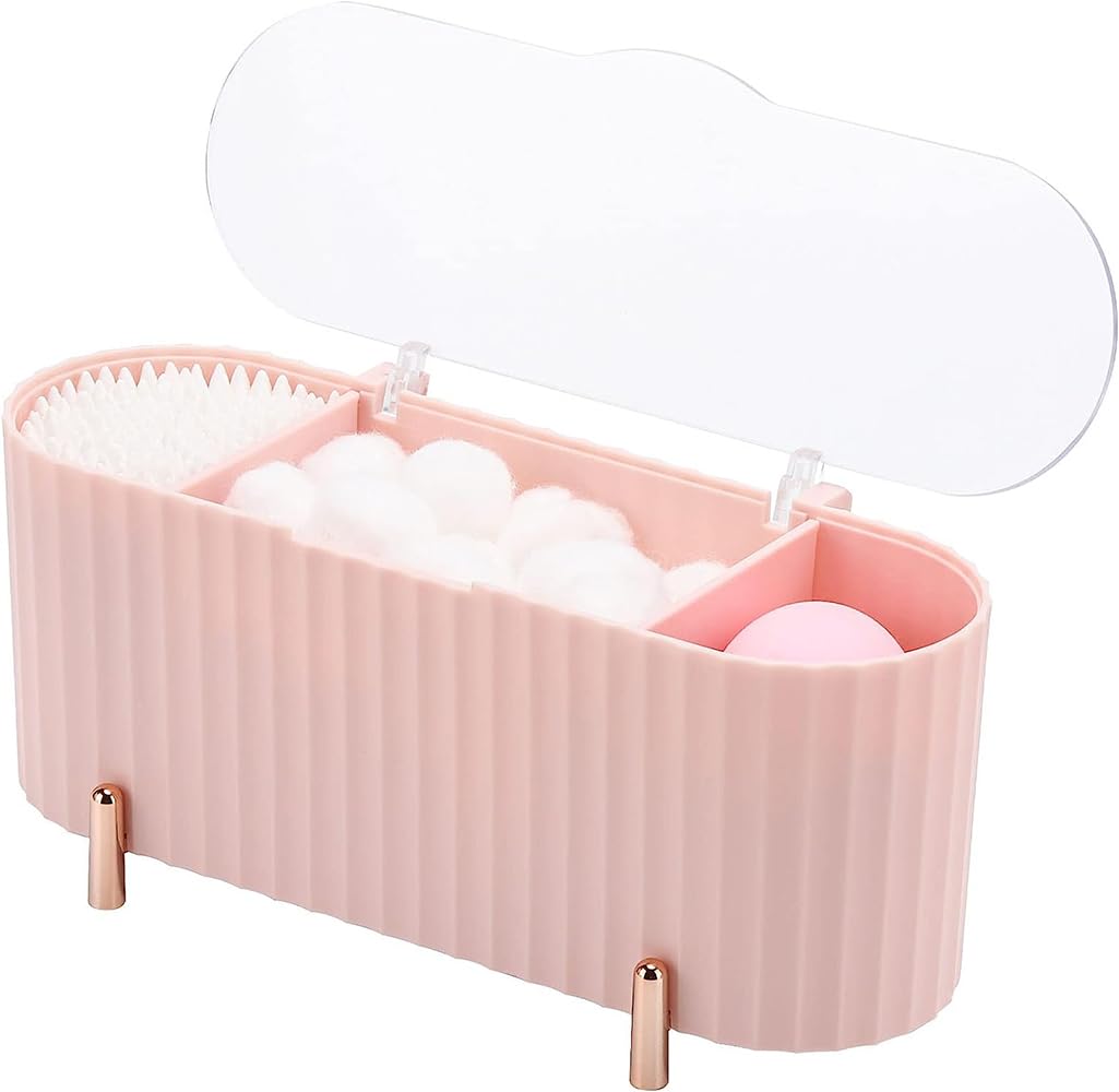 Busy Mom 2Pack Q-tips holder 3 Grids Separate Cotton Swabs Dispenser Cotton Ball Storage Box Jar for Cotton