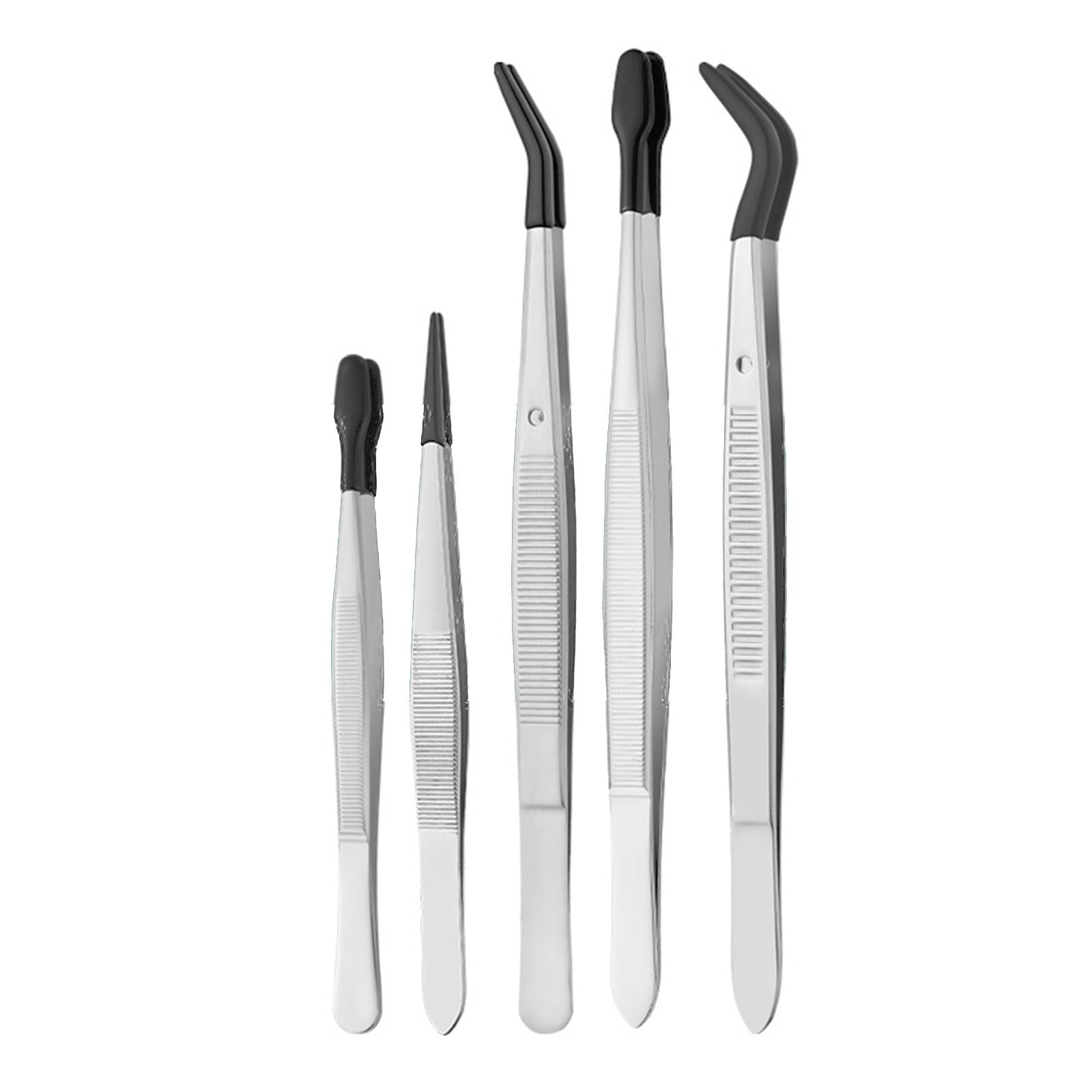Woedpez Set 5 Silicone Coated Stainless Steel Precisions Tweezers Ergonomic Grip Perfect For Delicate Items Detailed Work Silicone Coated Stainless Steel Precisions Tweezers Ergonomic Grip