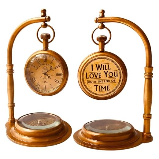ALADEAN Brass Table Clock with Compass | Romantic Desk Clock - Decorative Vintage Clock Lovers Boyfriend/Husband Birthday/Wedding Gifts (Love You)