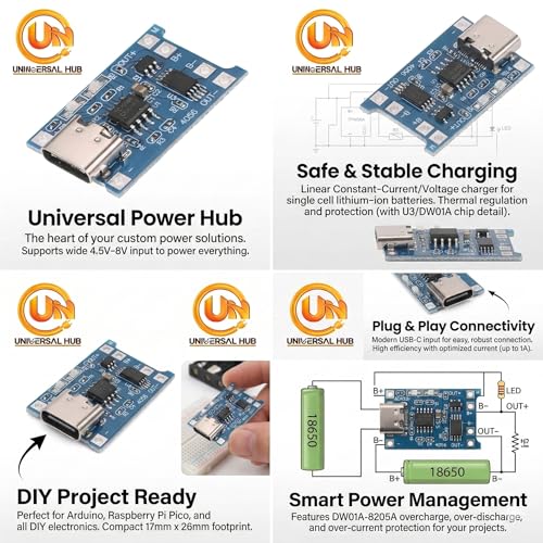 Image of 4Pcs TP4056 USB-C Charging Module for 18650 Lithium Battery | 3.7V DIY Charger Board with Overcharge Protection