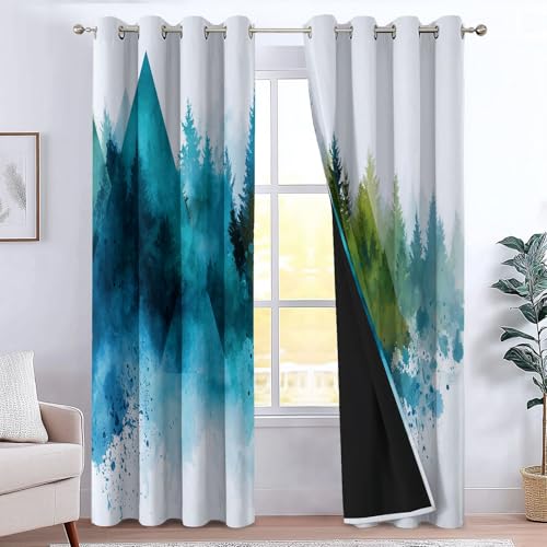 Rideau à oeillets opaque bleu-vert 140x160cm isolant thermique salon - 4