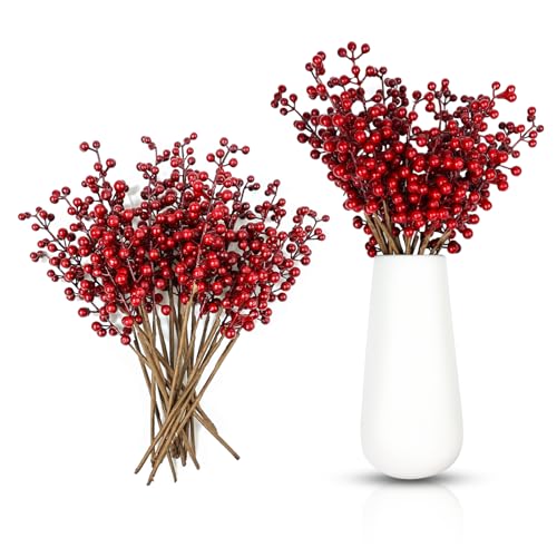 LIHIQIYA Rote Beeren Deko Weihnachten, 20er Künstliche Beerenzweige...