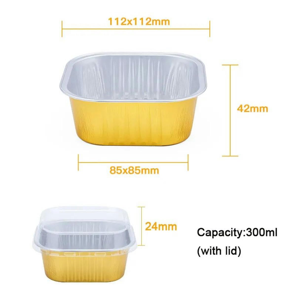 10/50pcs gobelets de cuisson en papier d'aluminium 300 ml crème brûlée dessert gobelets à cupcakes de forme carrée avec couvercles outils de gâteau à muffins-argent-50pcs