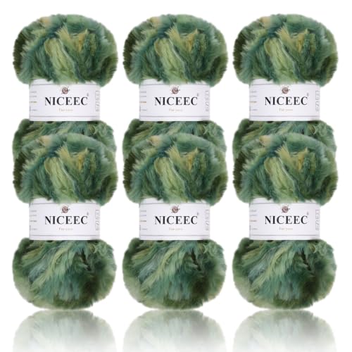 Image of NICEEC 6 Skeins Soft Faux Fur Yarn 210yds /10.6oz- S1195#Green | Crochet & Knit, DIY Project Starter Kit,Handbag,Sun Hat,Shoes, Shopper Bag