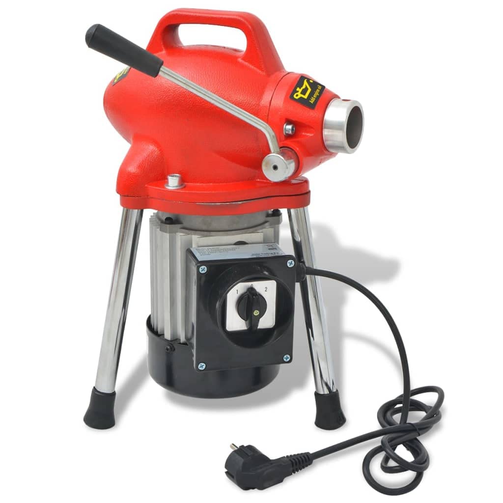 Máquina limpiadora de tuberías de 250 W con 12,5 m x 16 mm y espiral de 4,5 m x 9,5 mm, juego de adaptadores, cabezales de taladro, guantes de cuero para limpieza de tuberías doméstica y