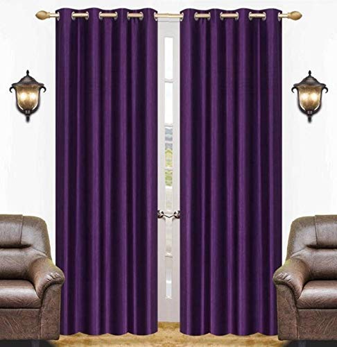 Coolstar Polyresin Curtain Drape for Window 5Ft | Crush Solid Plain Panels for Home Office Decor | Eyelet Curtains for Living Room Kitchen Hall, 4 x 5 Feet, Pack of 2, Purple