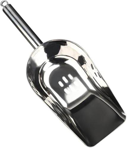 Luxshiny Cucharas de hielo con agujeros de acero inoxidable ranurado cuchara de comida para perros Cuchara de arena para gatos, pala profunda,