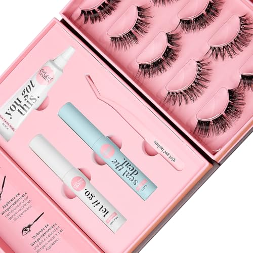 GirlGotLashes Starter Set And So It Begins - Drama Edition - Mit Wimpernkleber schwarz Top Coat Mini Applikator & Remover - 5 Wimpern-Paare