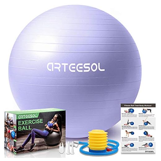 arteesol Balón de Ejercicio Anti-explosión, 45cm/55cm/65cm/75cm/85cm Fitness Yoga Ball Estabilizador de balón de Equilibrio Resistente con Bomba rápida para Core Force (Violeta Claro, 65cm)