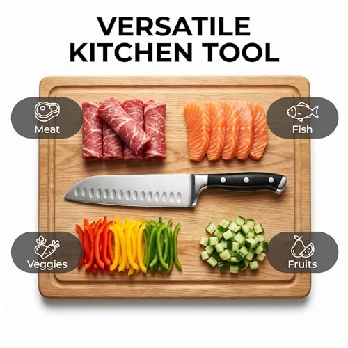 Image of 7 Inch High Carbon Steel Santoku Knife, Triple Rivet Kitchen Knives with Ergonomic Handle, Ultra Sharp Japanese Knife for Slicing, Dicing, Chopping Vegetables Meat and Fish