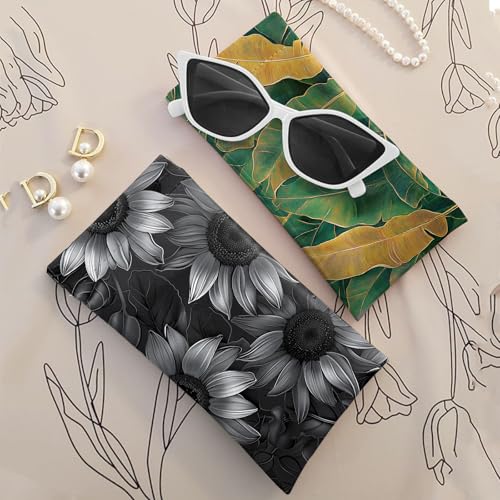 Image of 2 PCS Glasses Case Eyeglass Sunglasses Pouch Squeeze Portable Bag Soft Leather with Cleaning Cloth Women Men Girls