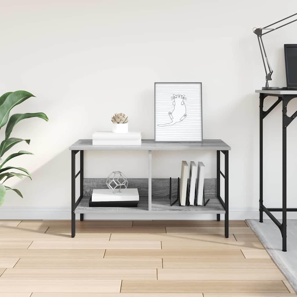 Libreria a 2 Livelli Stile Industriale 82x32x47 cm Grigio Sonoma | Scaffale autoportante con mensole grigie e struttura in acciaio per soggiorno e studio. Piedi regolabili inclusi.