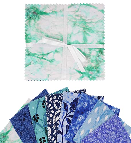 Soimoi Precut 10-inch Aaian Batik Prints Cotton Fabric Bundle Quilting Squares Charm Pack DIY Patchwork Sewing Craft- Sea Green & Blues - Image 2