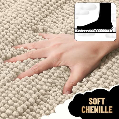 Image of OLANLY Thick Bathroom Runner Rugs 47x24, Extra Absorbent Chenille Striped Bath Rugs, Rubber Backing, Machine Wash Dry, Long Bath Mats for Bathroom Floor, Tub and Shower, Home Decor Accessories, Sand