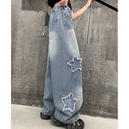 Jeans for Girls Baggy Wide Leg Cute Bow High Elastic Waisted Denim Pants Y2K Streetwear Kids Jeans4