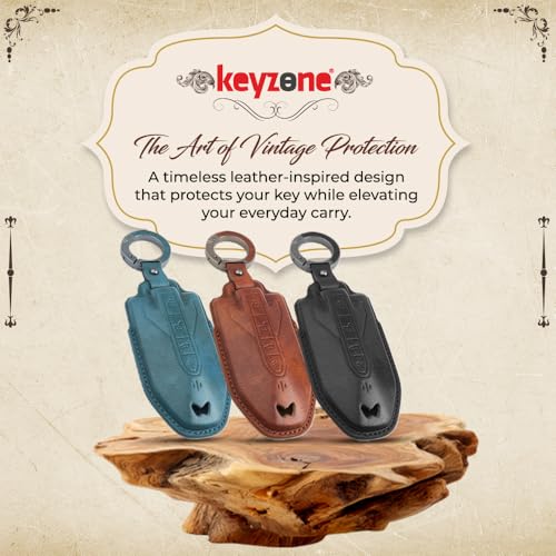 Image of Keyzone Vintage Leather Key Cover for Mahindra XUV 7XO, BE 6, XEV 9E, XEV 9S, BE 6 Formula E Edition, BE 6 FE (6-Button Smart Key) (Blue)