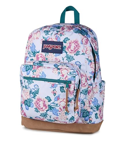Image of JanSport Right Pack Backpack - Durable Daypack with Padded 15 inch Laptop Sleeve, Spacious Main Compartment & Integrated Water Bottle Pocket - Rustic Roses Moon Flower /Blu /Pnk /Grn