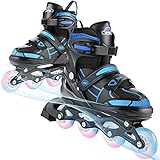 Hikole Inline Skates for Kids Teenagers, Adjustable Roller Skates with Light Up Wheels Flashing Inline Skates Blades for Men Women Girls Boys