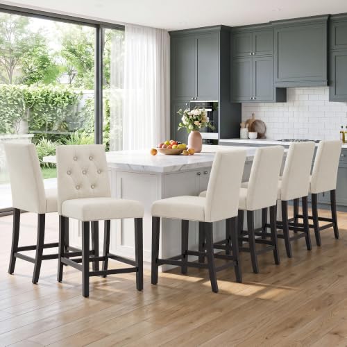 Image of MALOL Bar Stools Set of 6, Fabric Counter Height Bar Stools,Beige