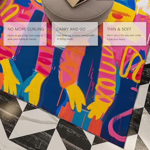 Tapis d'intérieur à poil bas 60x90cm multicolore et lavable en machine - 4
