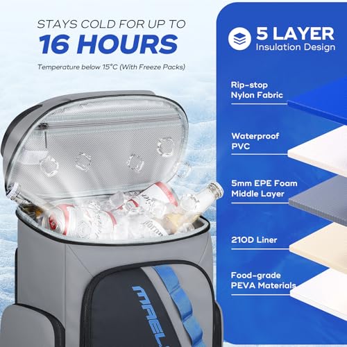 Image of Maelstrom Insulated Cooler Backpack, 36 Can Soft Cooler Ice Chest Bag | Double Compartment, 16H Cold, Leakproof, Bottle Opener, Waterproof, Lightweight, for Beach, Travel, Camping, Picnics, Hiking