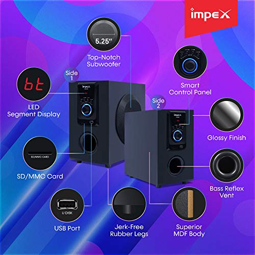 Image of Impex Santo 45 Watts 5.1 Channel Multimedia Speaker System with USB /SD /MMC Card /Bluetooth /FM Radio & Remote Function (Black)