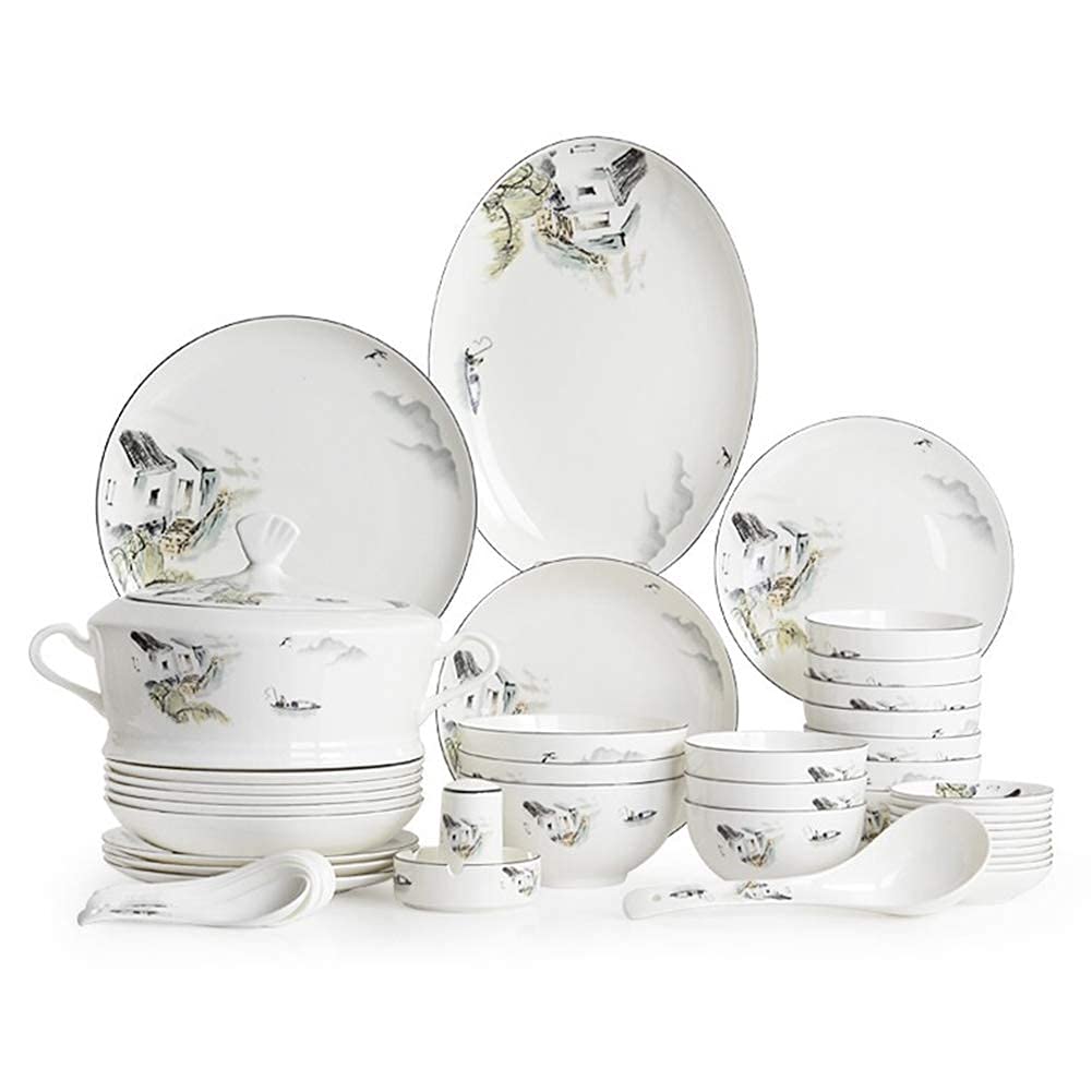 Amazon.co.jp: 陶器食器、60点高級食器セット、中華風風景ディナー