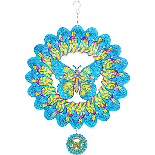 Butterfly Wind Spinners For Yard And Garden, 3D Spinning Hanging Outdoor Metal Large, 12In Stainless Steel Wind Catchers Spinfinity Blue Patio Decor, Kinetic Wind Art Sculptures Decoration Gifts #TOP6